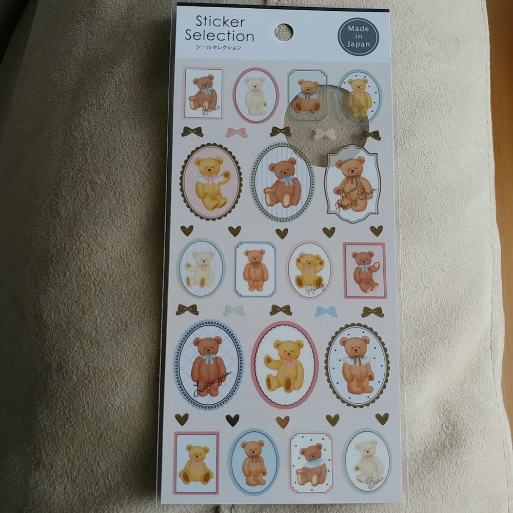 Vintage style transparent bear sticker sheet